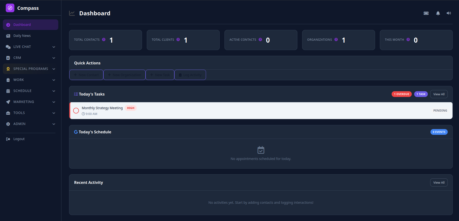 Compass AI-Native CRM Platform Dashboard